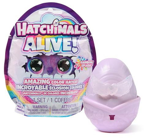HATCHIMALS Alive, Rainbow Splash 1-Pack Surprise Box Toy (Style May Vary), Colour-Reveal Egg, Kids’ Toys for Girls & Boys Aged 3+