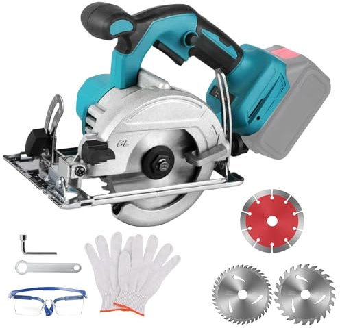 Sierra Circular Inalámbrica Compatible con Makita 18V Batería, Sierra Circular de Mano con 3 Hojas de Sierra, Motor Sin Escobillas, Bisel de 0-45°, Profundidad 40mm, para Cortar Madera Metal Blando