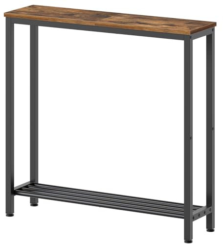 YATINEY Konsolentisch schmal, 2-stufiger Beistelltisch, Eingangstisch aus Holzwerkstoff, Flurtisch, platzsparend, für Wohnzimmer, Eingangsbereich, Flur, rustikales Braun und Schwarz XCT03BR