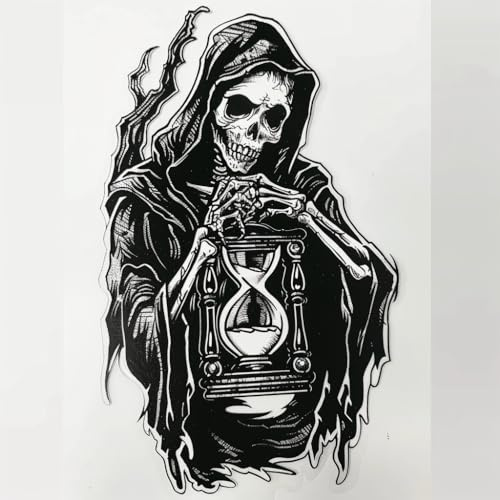 Grim Reaper Holding Hourglass Tattoo Vinyl Bumper Decal Sticker for Windows, Cars, SUVs, Bikes, Laptops, Notebooks etc Waterproof (8 Inch)