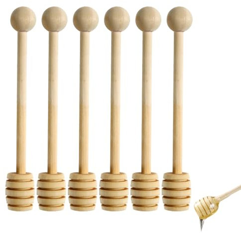 Dzmuero Cucchiaio per Miele, Cucchiaio Miele Legno, Spargimiele, 6 Pezzi di Cucchiai per Miele, Bastoncino per Miele, Dosatore per Miele per Matrimonio, Compleanno, Baby Shower, Natale, Festa