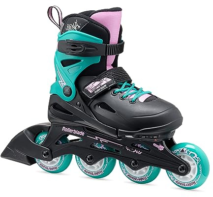 Rollerblade Fury Junior Adjustable Fitness Inline Skate, Black & Sea Green