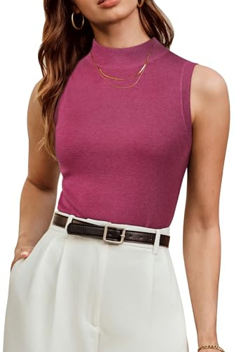 Arach&Cloz Womens Tank Tops Sleeveless Jumpers Woolen Vest Top Rose Red XXL