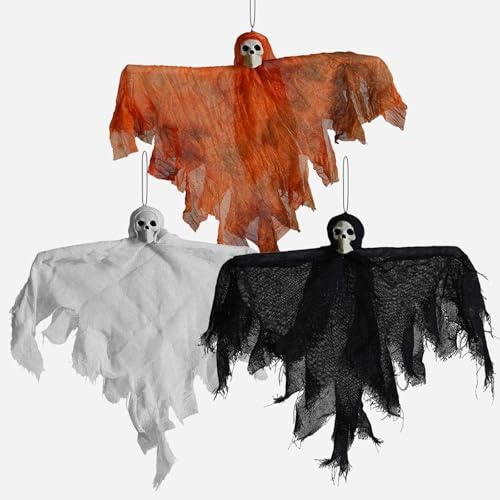 Halloween Decoration Effrayante Squelettes Suspendu Décorations,3 Pièces Crâne Deco Halloween Exterieur Interieur,Fantômes D'hallowee Accessoires de Fête pour Jardin,Hantée Maison 40 x 40 cm