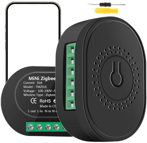Acmerota Mini-Smart-Lichtschalter ZigBee Mini-Smart-Schalter-Relais DIY-Sicherungsmodul 2-Wege-Steuerung 16 A (mit/ohne Neutralleiter) Kompatibel mit Alexa, ZigBee 3.0 Gateway-Hub erforderlich