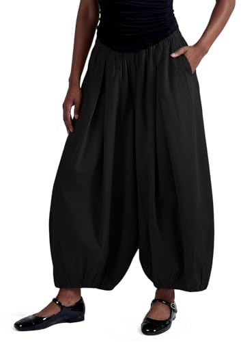 Fisoew Womens Wide Leg Balloon Pants Casual Barrel Elastic Waist Pleated Baggy Workout Sweat Pants with Pockets Black