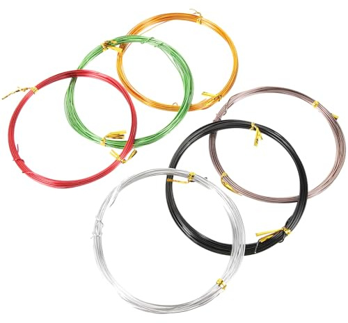 Luxshiny Alambre de Aluminio Anodizado 1.0mm 5m, Set de 6 Piezas Colores Variados (vino, Oro, Plata, Verde, Negro, Café) para Entrenamiento y Moldeado de Bonsáis, Herramientas de