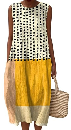 Generico Copricostume Donna Mare Lino Taglie Forti Vestito Lungo Estivo Donna Abito Boho Lungo Elegante Caftano Donna Primavera 2026 Vestiti in Lino Bohemien Etnico