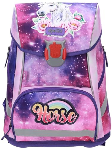 PFERDE HORSES SCHULRANZEN SET MÄDCHEN 1 KLASSE | SET 5 TEILIG LED FÜR GRUNDSCHULE | SUPER LEICHT | ERGONOMISCH und ANATOMISCH | FEDERMÄPPCHEN SPORTBEUTEL SCHLAMPER GELDBÖRSE