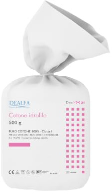 DEALFA Cotone Idrofilo QUALITA' ORO Arrotolato - 100% Puro Cotone - Alta Assorbenza - Ideale per Pelli Sensibili - Monouso - Confezione da 500 Grammi
