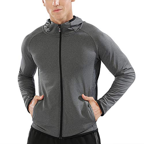 Men Zipper Running Hoodies Sport Jackets Fitness Gym Shirt Sports Top Color Grey Size S