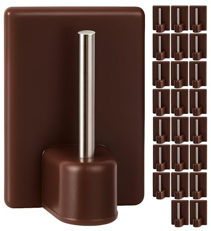 Gancio autoadesivo per bastone, 24 pz, Marrone, misura 25 x 17 mm, ganci per tenda, ganci per zanzariere, gancio adesivo per tende a finestra, aggancio per bastoni su finestre in PVC, curtain hook