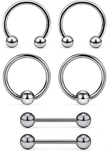 Uqnwbdq 14G G23 Titanium Nipple Piercing Jewelry Tongue Ring Horseshoe Captive Bead Tongue Nipple Nipplering Barbell Bar Hoop Ring Piercing Jewelry Surgical Stainless Steel Women Men 14MM