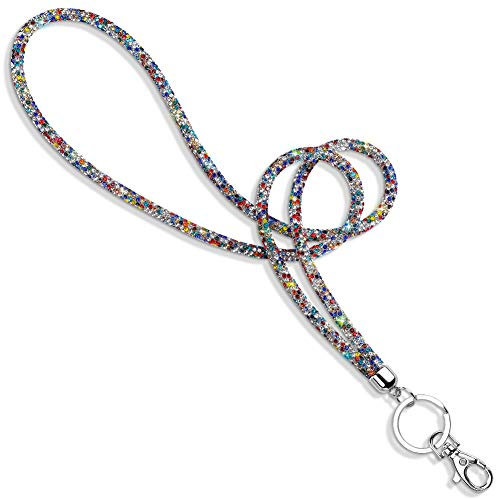 Soleebee Kartenhalter Trageband, Bling Strass Schlüsselband Lanyard mit Schlüsselring Kristall Halsband Damenkette Halskette Kit für Schlüsselanhänger ID-Kartenhalter (Bunt)