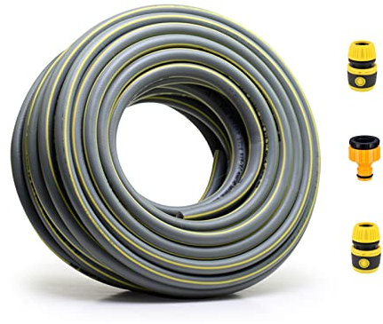 Topways Garden Hose Pipe, 30M/98Ft 1/2 Anti-Kink 3 Layers Thicker Reinforced Explosion Proof Outdoor Water Pipes Including 2 in 1 Faucet Adapter, Hose End Quick Connector