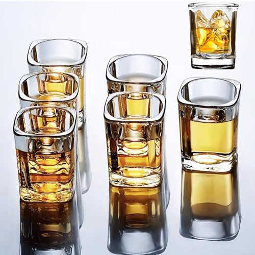 Hlukana 6 Pack Heavy Base Shot Glasses Set, 2.2 oz Clear Tequila Square Shot Glass Bulk, Espresso Shot Glass for Vodka, Whiskey, Tequila, Espressos, Spirits & Liquors