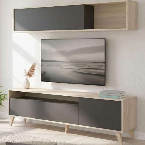 Dmora Parete Attrezzata Tambo 41x180x180h cm Nero Antracite 4 Ripiani Modulabile, 5 Vani