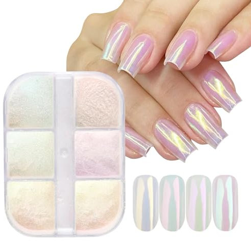 GZSYY Weiße Perle Chrom Nagelpuder Glitzerpuder Nail Powder Holographic Laser Aurora Chrome Nail Powder