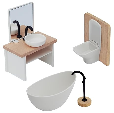 Accessoires Miniatures Maison De Poupées, 4 Pcs De Meubles Miniatures De Salle De Bain, Jouet De Décoration De Maison De Poupée 1/12 Échelle-Tap, Baignoire, Toilettes, Lavabo, Mini Mobilier
