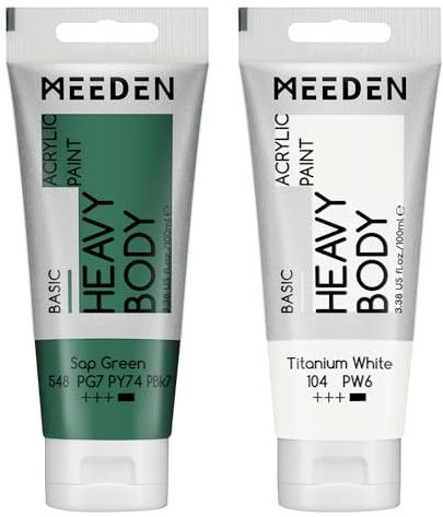 MEEDEN Acrylic Paint Sap Green: 100ml/3.38oz x 2 with Titanium White | Heavy Body Artist Acrylic Paint Set for Canvas, Wood & Craft, Non-toxic Creamy Art Paint with Titanium White for Mixing
