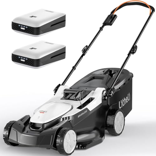 Litheli Tondeuse à Gazon sans Fil 43cm, 2X 20V Batteries 4.0Ah, Moteur sans balais, Hauteur Réglable 25-75mm, Bac 40L, Tondeuse à Gazon Batterie pour Pelouses jusqu'à 500m²