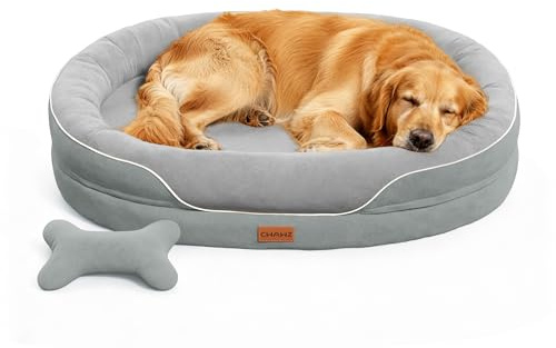 CWAWZ XL Orthopedic Dog Bed, Extra Large Dog Bed, Dog Sofa for Large Sized Dogs with Full-Surround Bolsters, Dual-Sided Dog Cooling Bed with Memory Foam, Washable Sofa with Nonslip Bottom, Light Grey