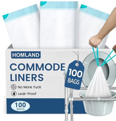 HOMLAND Commode Liners for Bedside Commode, 100 Pack Disposable Portable Toilet Bags for Potty Chair Bucket, Bedpan & Camping Toilet, Leak-Proof Universal Fit Bedside Commode Liners