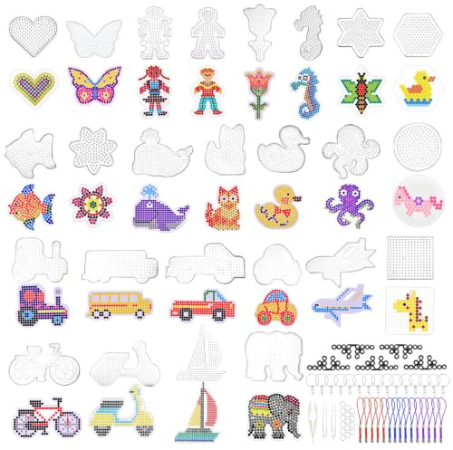 Set of 25 Iron-On Beads Plates, Transparent Animal Ironing Bead Stencils, Craft Pegboards DIY