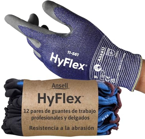 Ansell HyFlex 11-561 Cut Resistant Work Gloves, Abrasion-Resistant Nitrile Coating, Industrial Safety Gloves, Lightweight, Breathable and Washable, PPE Men Women, Blue, Size XS (12 Pairs)