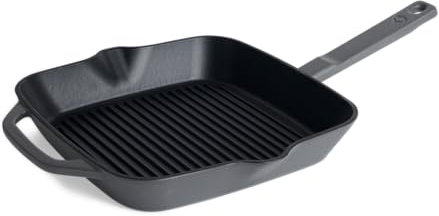SPRINGLANE Gusseisen Grillpfanne Grau, 26 cm - Emailliert - Steakpfanne mit Grillstreben - Für alle Herdarten inkl. Induktion geeignet