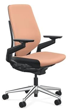 Steelcase Gesture Office Chair - Era Persimmon Fabric, Low Seat Height, Shell Back, Black on Black Frame with Polished Aluminum Base, and Hard Floor Casters