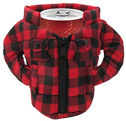 Gadgetime USA Can Cooler Vest - Insulated Beverage Cooler - Reusable Zip Up Can Jacket - Summer Drink Holder, Flannel Cotton Sleeve for Canned Beverages & Beer, Funny Holiday Gift for Friends & Family