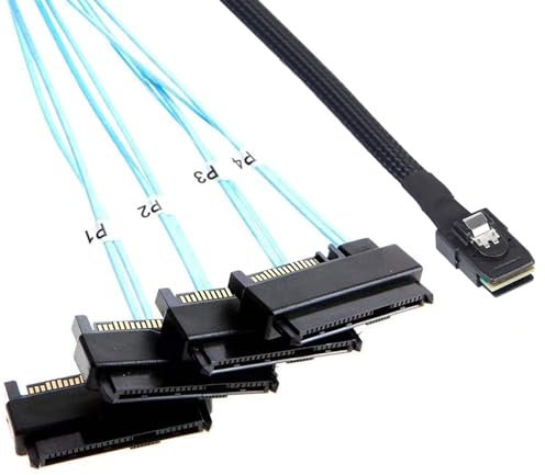 ADCAUDX Lot de 2 câbles Mini-SAS vers SAS : 1 m SFF 8087 vers SAS SFF-8087 vers 4 SFF-8482 SAS 29 broches avec câble adaptateur d'alimentation SATA (1 m)