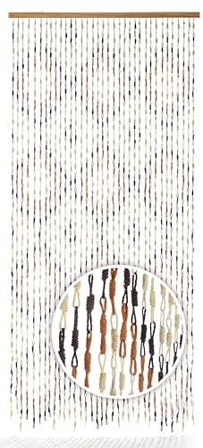 Kobolo Türvorhang TIE, Papiervorhang, 90x200 cm, 36 Stränge, braun/beige, Fliegenvorhang aus Naturmaterial in Bastoptik, dekorativ & natürlich für Tür, Balkon, Terrasse & Innenbereich