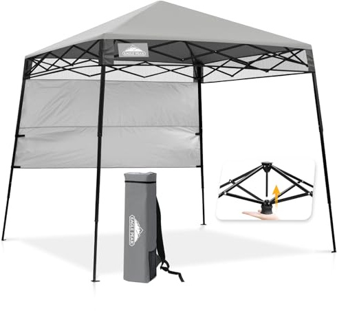 EAGLE PEAK 8x8 Pop Up Canopy Tent with Sidewall, Compact, Portable Slant Leg Instant Sun Shelter for Beach, Sports, & Camping, 8x8 Base 6x6 Top, Light Gray