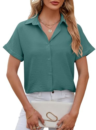 Camisas Mujer Verano Blusas Mujer Elegantes Top Manga Corta (Verde,M)