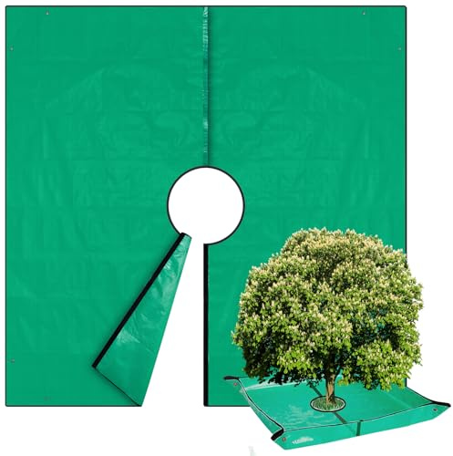 YOUEON Landscape Tarp for Trimming 200x200 cm, Landscape Pruning Tarp with 30 cm Hole, Waterproof Tree Trimming Tarp has Four Corner Buckles Can Stand Up Fasten Around Trees and Shrubs