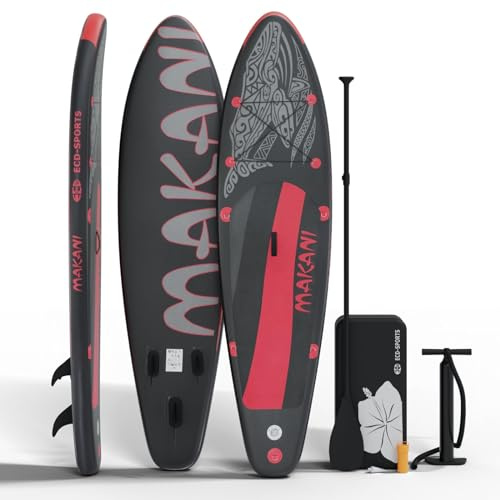 Stand Up Paddle Board | Planche SUP polyvalente 320 cm | Noir/rouge | Kit complet | Noyau Drop Stitch | Jusqu'à 120 kg | 3 ailerons | Sac de transport | Pour débutants et confirmés | Gonflable