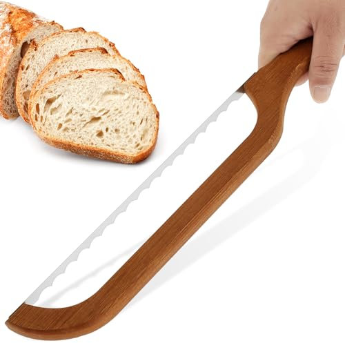 Littleduckling Bread Bow Knife 10inch Serrated Bread Slicer with Ergonomic Bamboo Handle for Homemade Bread, Sourdough, Baguette, Cake, Fruit