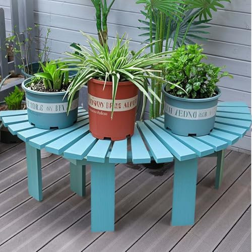 Yopappol Banco de Madera para Exterior en Forma de Abanico, Banco Decorativo para jardín, Banco Redondo Envolvente con Listones para balcón, Parque, césped y Patio.(Azul,Round)