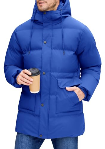 Xnova Abrigo Largo de Invierno para Hombre, Chaqueta Acolchada con Capucha Térmica Resistente Cálido Casual Parka Cazadora Prueba de Viento con Bolsillos