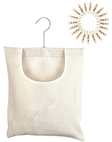 Sac à pinces à linge pour corde à linge d'extérieur – Sac en toile | Pochette de rangement robuste à large ouverture avec 20 clips pour cour, jardin, balcon, terrasse, chambre à coucher, buanderie