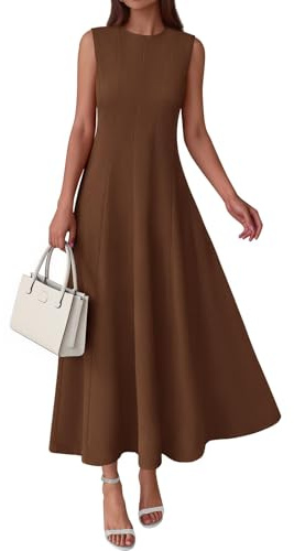 PRETTYGARDEN Sleeveless Crewneck Spring Maxi Dresses for Women 2026 Elegant Classy Semi Formal A Line Modest Party Dress (Brown, Large)