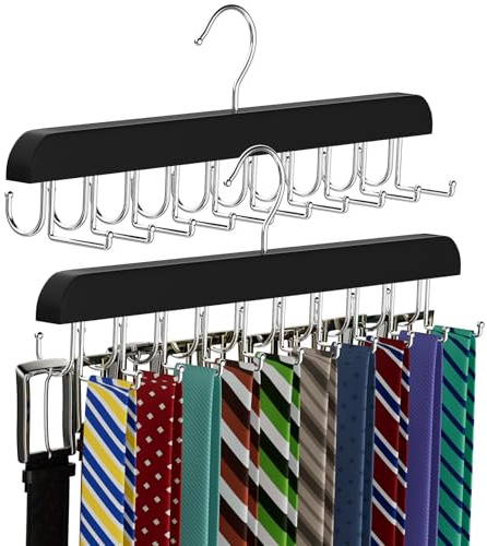 Gruccia per cintura, 20 ganci 2 in 1, per armadio, massimo 30 cinture con capacità di 30 cravatte, appendiabiti in legno per armadio, organizer a U, adatto per cintura e 30, adatto per cravatta (2