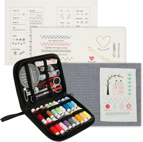 Embroidery Stitch Book, DIY Embroidery Kit, Tragbar Sticken Buch mit Schritt-Anleitungen für 143 Stiche, Leichtes Embroidery Stitches Book Kit für Anfänger, Erwachsene, Hobby, Basteln, Familie