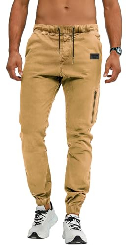 VMSUCIJ Pantalon Jogger Cargo Homme Tissu Léger et Résistant Poches Multiples Ceinture Élastique Pantalon de Randonnée Coupe Slim Fit pour Le Quotidien