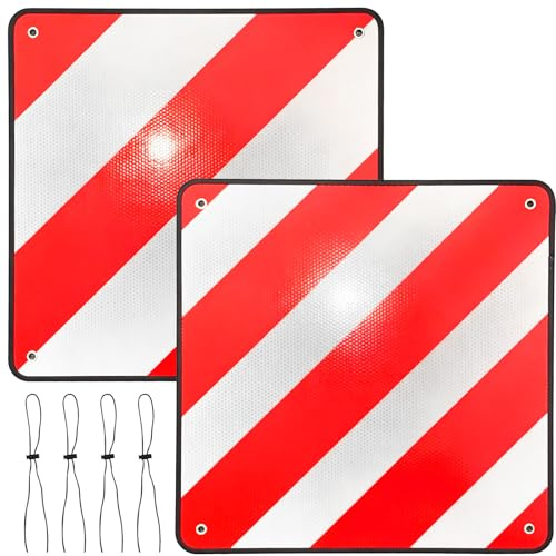 Señal de Advertencia 2 en 1,Cartel Reflectante 2 en 1 de Aluminio 50 x 50 cm,Señal Reflectante de Advertencia Rojo y Blanco,Placa Señalizacion Portabicis,para Autocaravana,Caravana,Portabicicletas