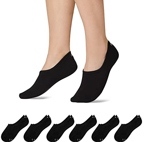 Snocks ® Herren & Damen Unsichtbare Sneaker Socken (6x Paar) Extra Großes Silikonpad Verhindert Verrutschen - 6x Schwarz, 43 - 46