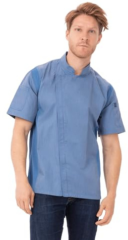 Chef Works Men's Springfield Chef Coat Jacket, Sky Blue, XXL