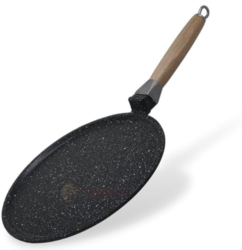 NAMAI - Padella Crepes 28 CM - Manico Removibile - Alluminio Pressofuso - Adatta In Lavastoviglie - Padella Per Crepes - Padella Per Piadina - No Induzione - Made In Italy (28CM MANICO SMONTABILE)